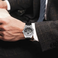 Men's Octagonal Skeleton Mechanical Watch in Stainless Steel