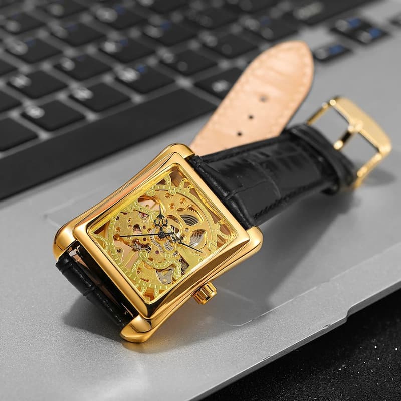 Men's Square Skeleton Mechanical Watch