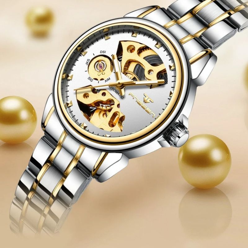 Women's Mechanical Skeleton Two-Tone Watch