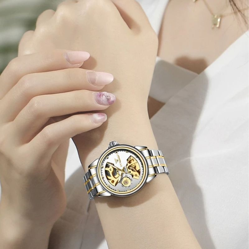 Women's Mechanical Skeleton Two-Tone Watch