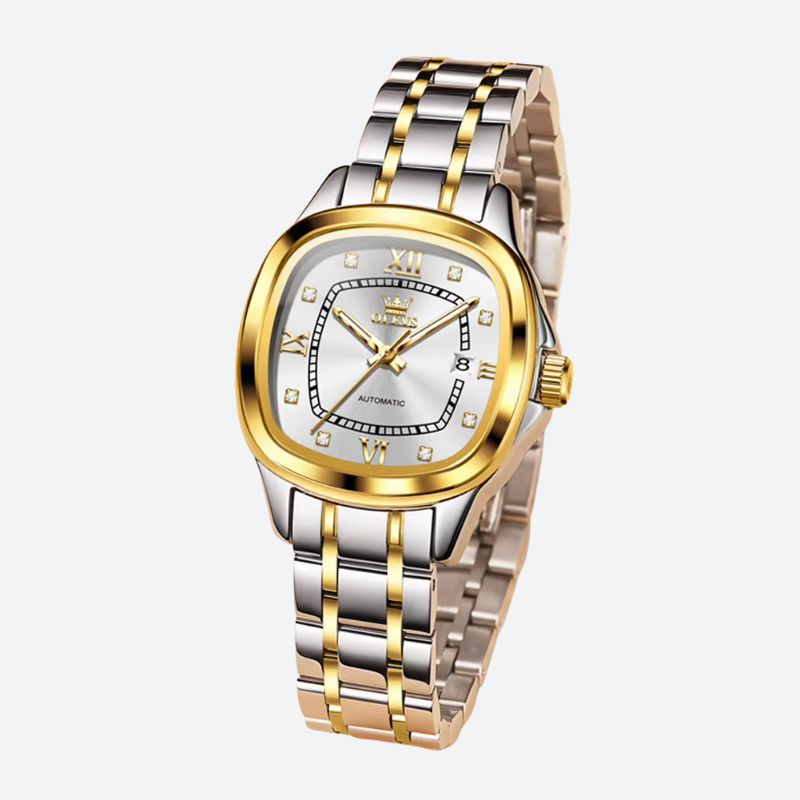 Women's Mechanical Watch, Barrel-Shaped, Two-Tone, 2