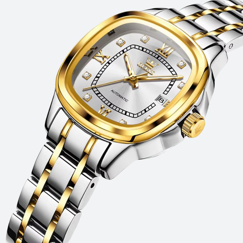 Women's Mechanical Tonneau Two-Tone Watch