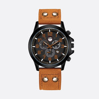 Men's Military Quartz Watch with Leather Strap