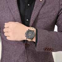 Men's Military Quartz Watch with Leather Strap