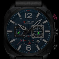Men's Military Chronograph Watch, 44mm, Blue Dial, Leather Strap