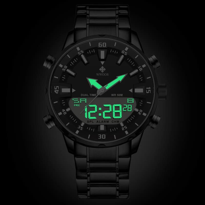 Men's Digital Quartz Chronograph Military Watch, Dual Display