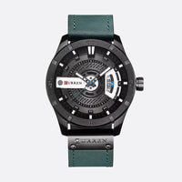 Men's military quartz watch, 45mm, waterproof, with leather strap