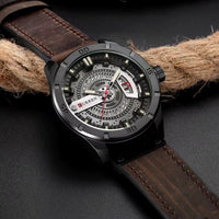 Men's Military Quartz Watch, 45mm, Waterproof, with Leather Strap