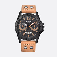Men's quartz military watch with leather strap