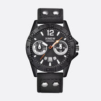 Men's quartz military watch with leather strap