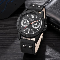 Men's Quartz Military Watch with Leather Strap
