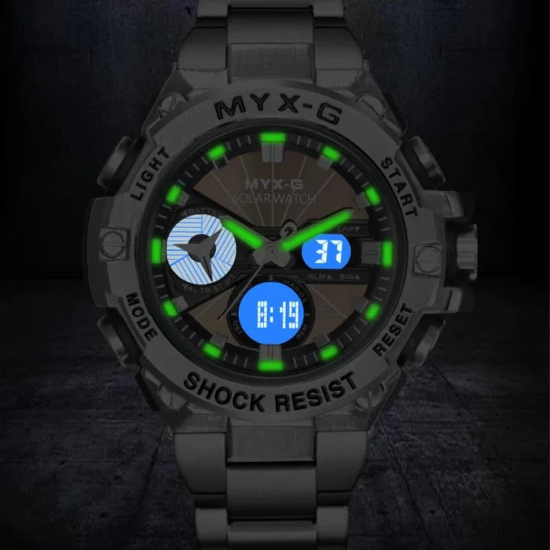 Men's steel chronograph solar watch