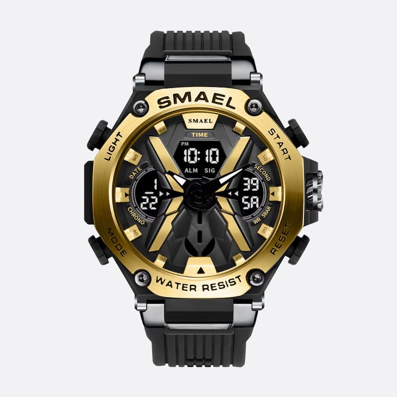 Men's sports watch with dual analog and digital display