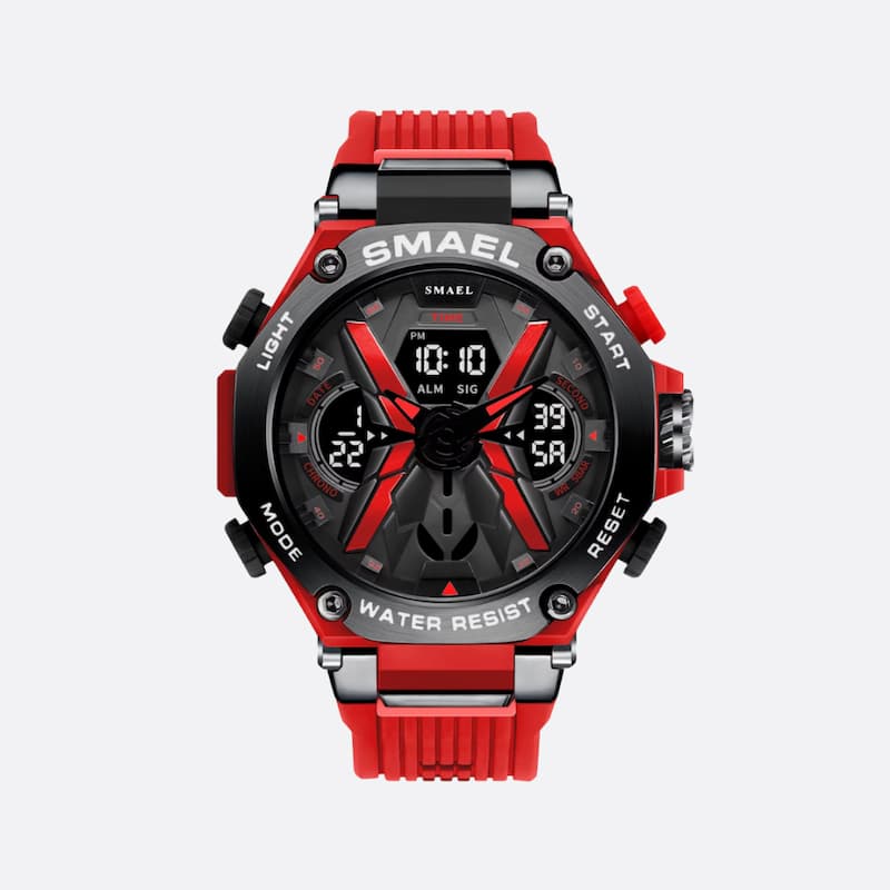 Men's sports watch with dual analog and digital display