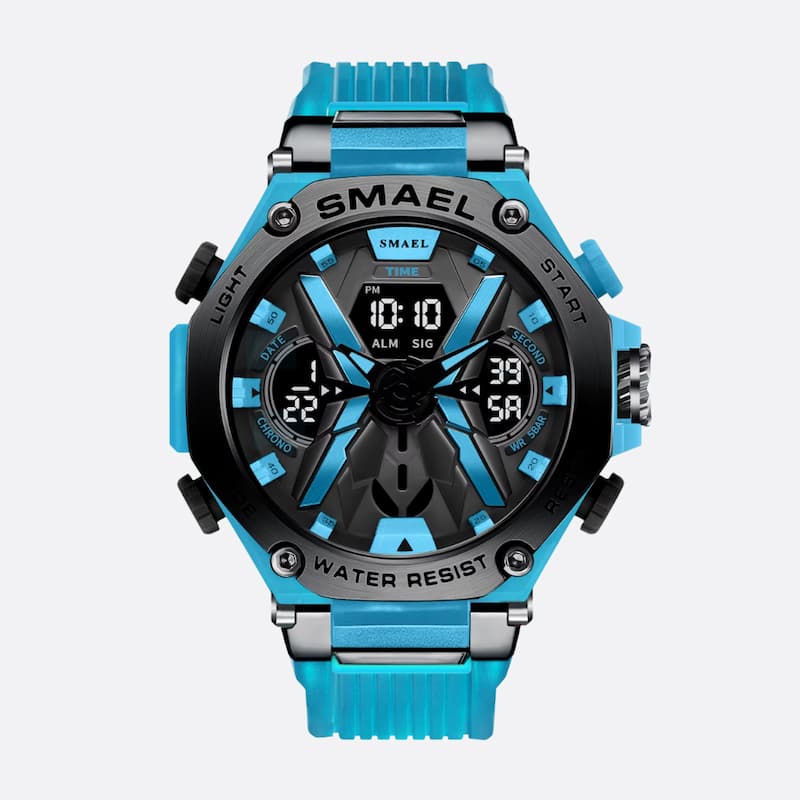 Men's sports watch with dual analog and digital display