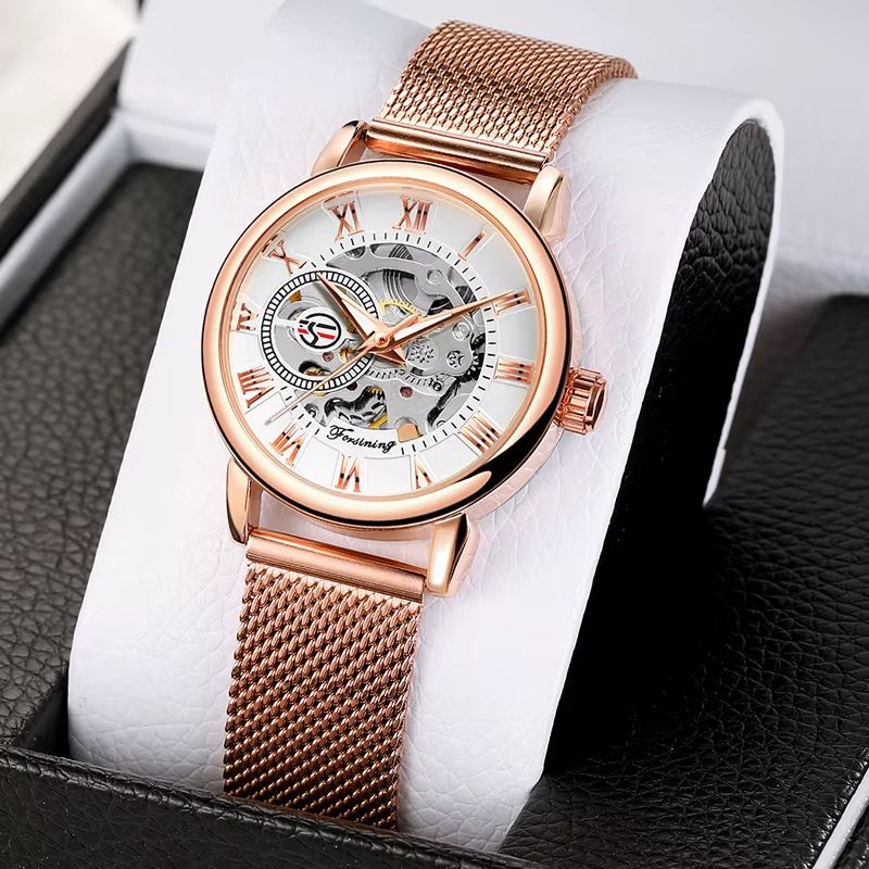 Women's Skeleton Watch with Milanese Mesh