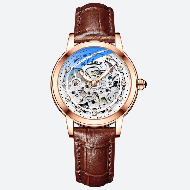 Women's Skeleton Watch, Waterproof, Leather, 2