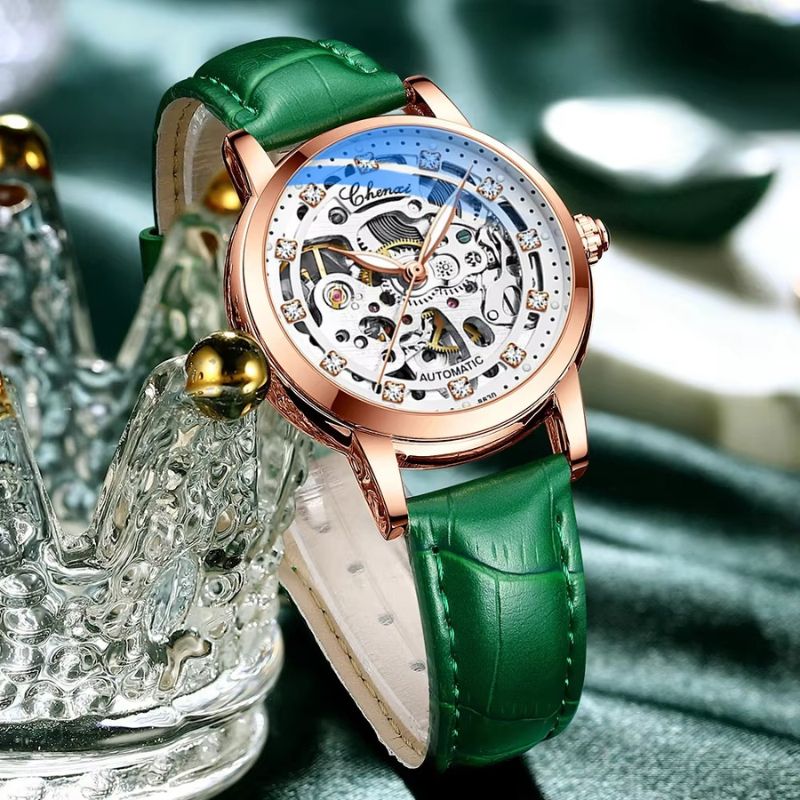 Women's Waterproof Skeleton Watch in Leather