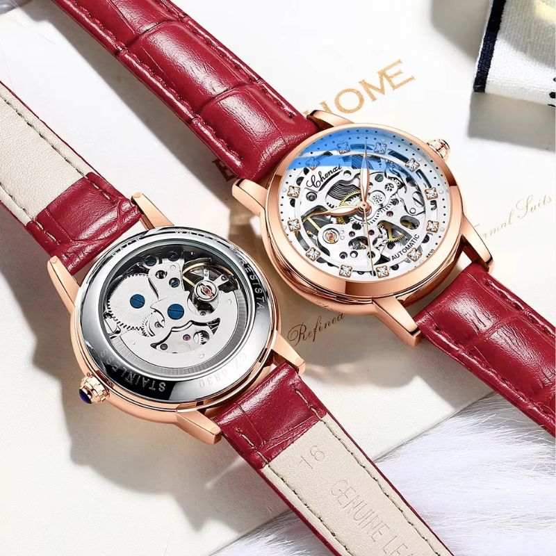 Women's Waterproof Skeleton Watch in Leather