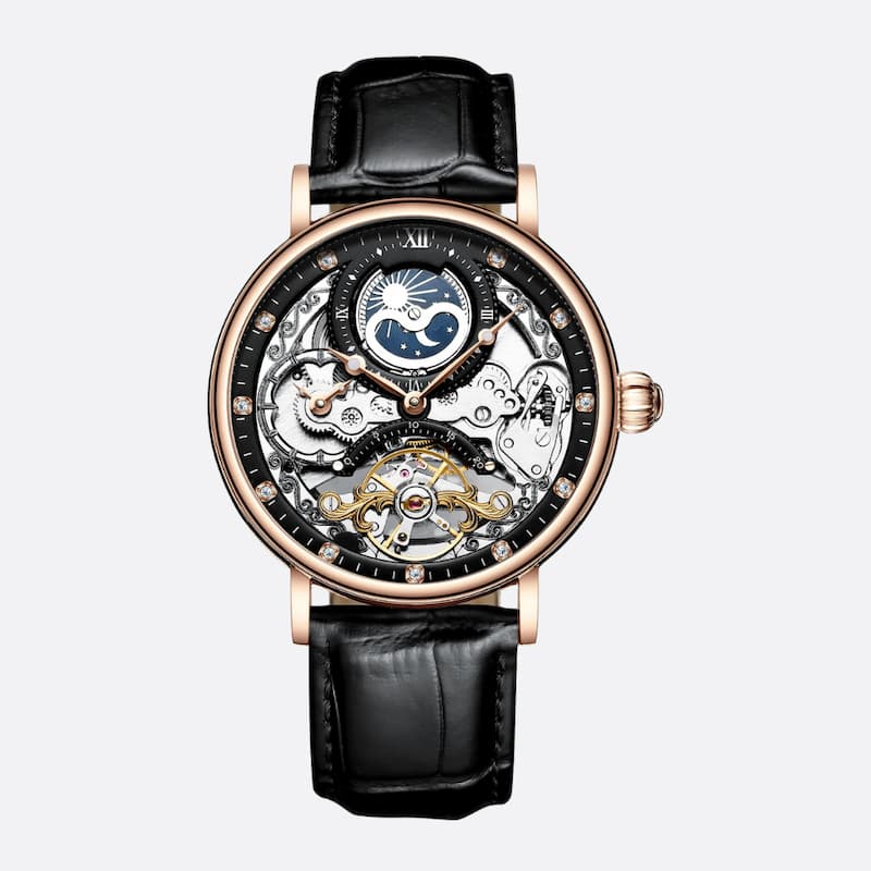 Men's Skeleton Watch with Tourbillon and Moon Phase