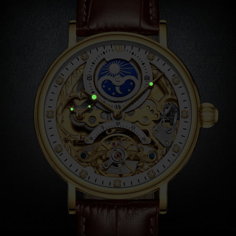 Men's Skeleton Watch with Tourbillon and Moon Phase
