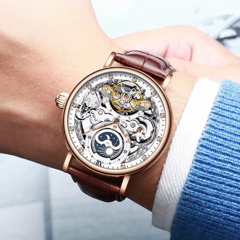 Men's Skeleton Watch with Tourbillon and Moon Phase