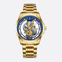 Men's skeleton watch in gold-tone steel, luminous quartz