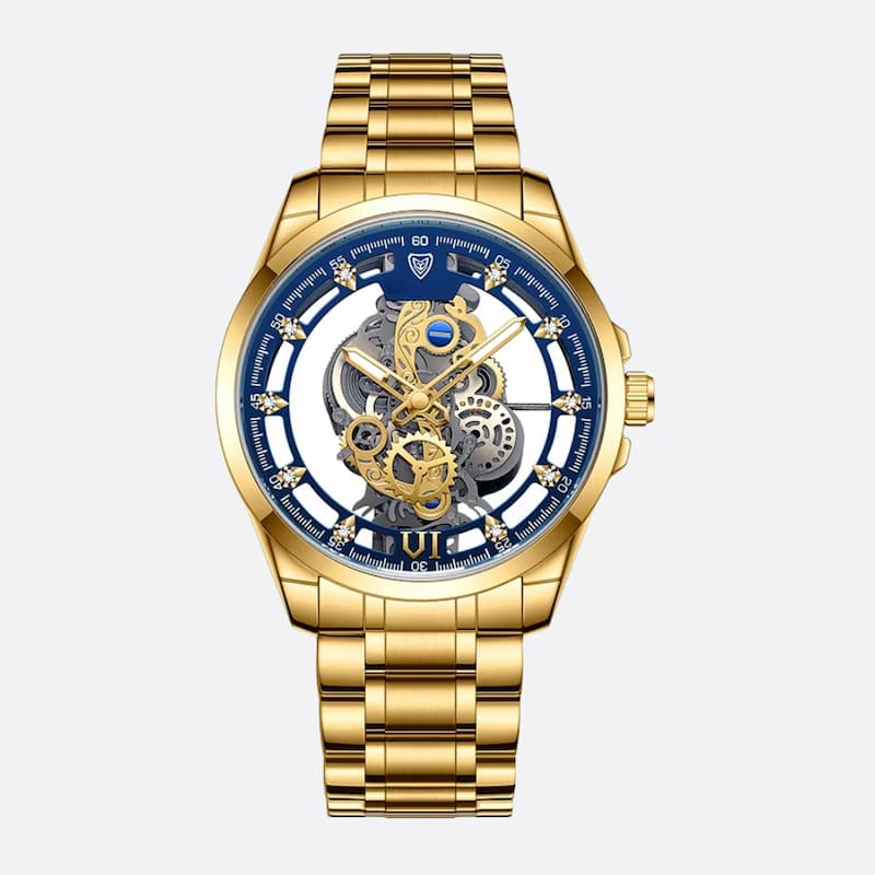 Men's skeleton watch in gold-tone steel, luminous quartz Image