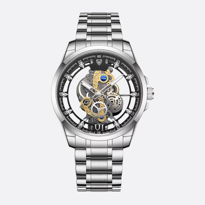 Men's skeleton watch in gold-tone steel, luminous quartz Image
