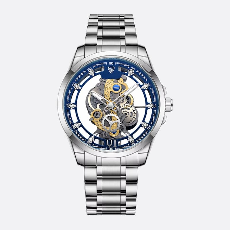 Men's skeleton watch in gold-tone steel, luminous quartz