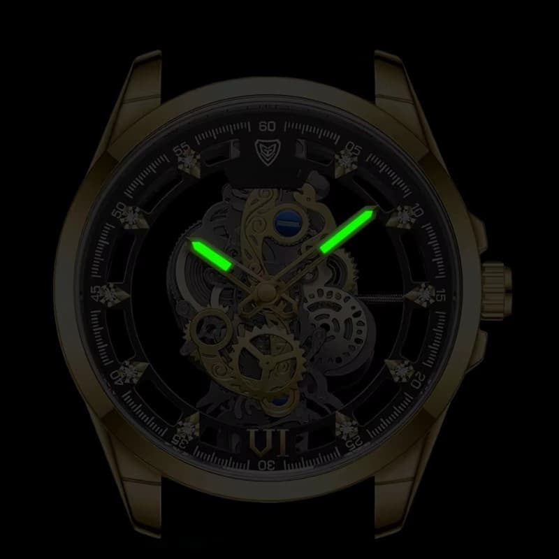 Men's Skeleton Watch in Gold-Tone Steel, Luminous Quartz