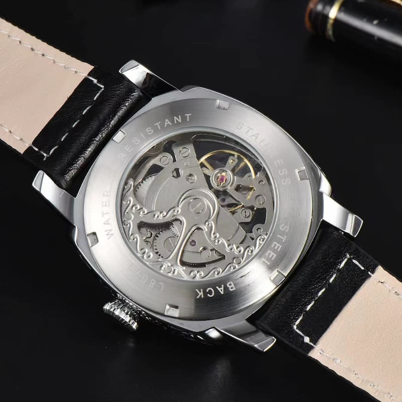 Men's Skeleton Watch, Engraved Design