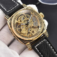 Men's Skeleton Watch, Engraved Design