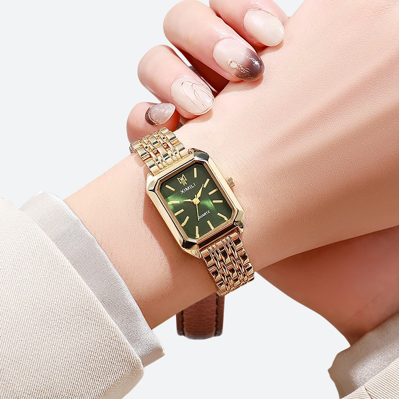 Vintage women's rectangular gold-plated metal watch 1