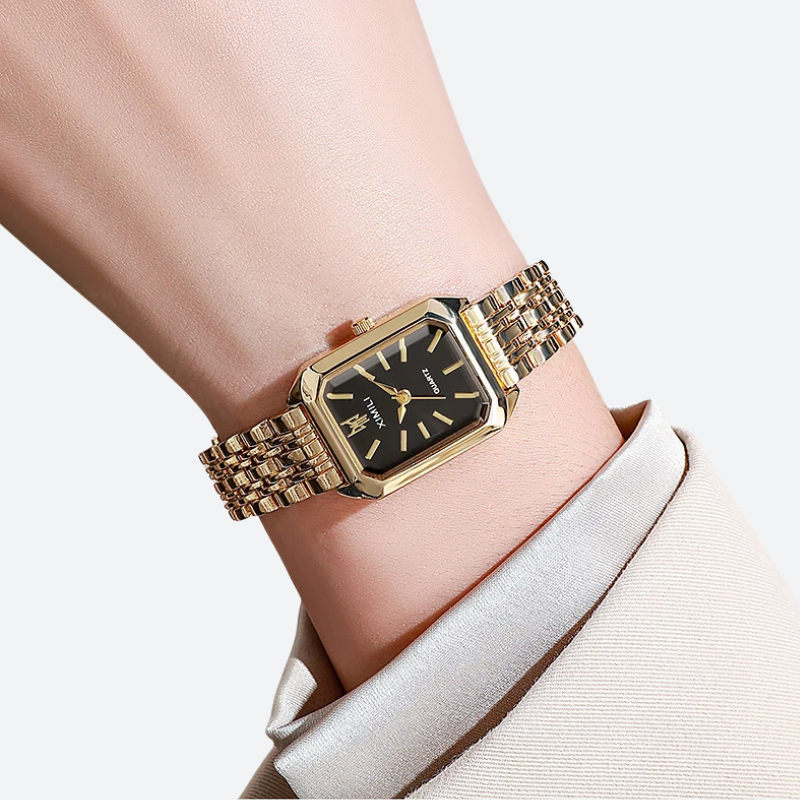 Vintage women's rectangular gold-plated metal watch 3 Image