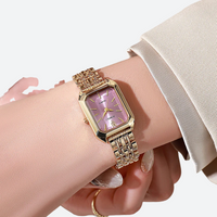 Vintage women's rectangular gold-plated metal watch 4