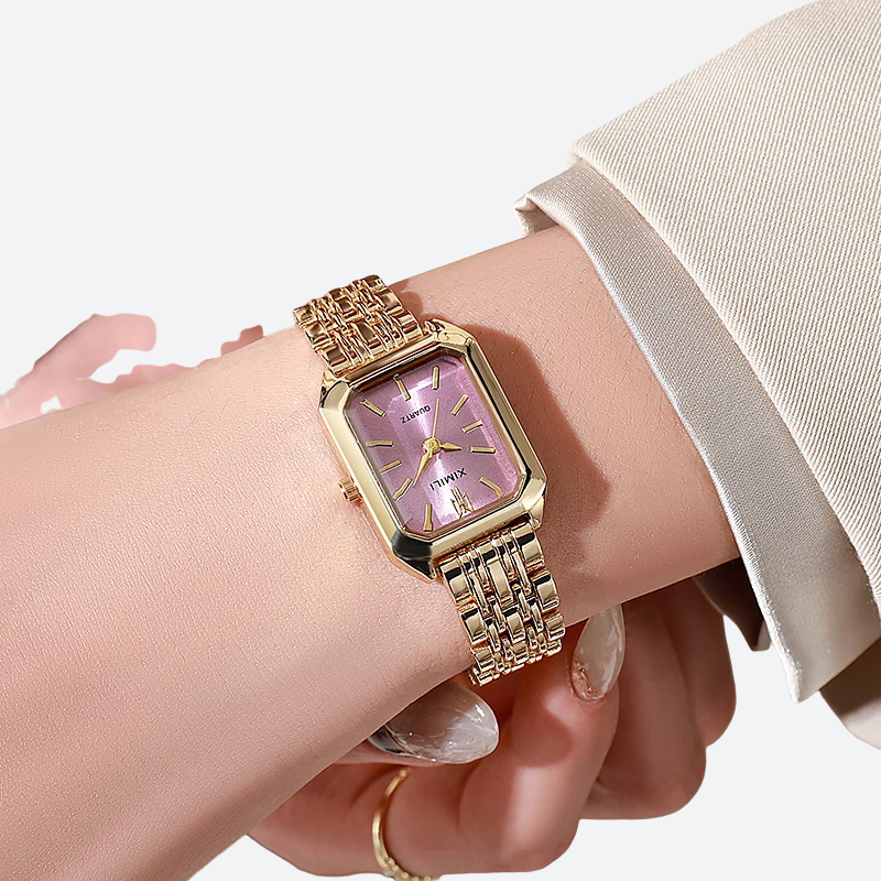 Vintage women's rectangular gold-plated metal watch 4