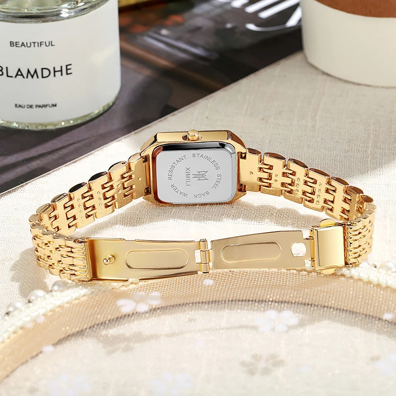 Vintage Women's Rectangular Gold-Tone Metal Watch