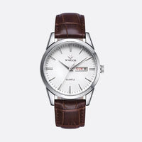 Vintage Men's Quartz Watch with Brown Leather Strap
