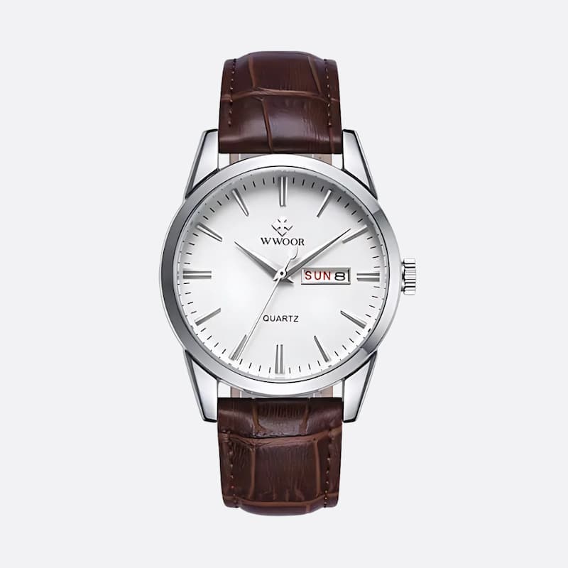 Vintage Men's Quartz Watch with Brown Leather Strap Image