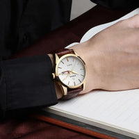 Vintage Men's Quartz Watch with Brown Leather Strap