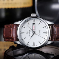Vintage Men's Quartz Watch with Brown Leather Strap