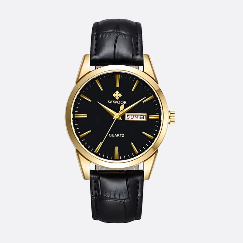 Vintage Men's Quartz Watch with Brown Leather Strap
