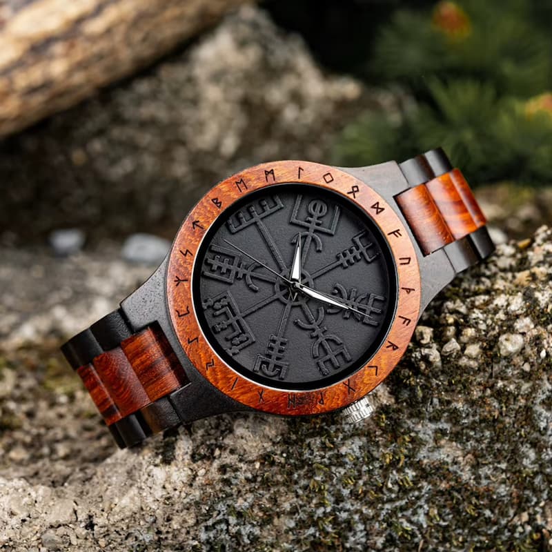 Men's Black Viking Wooden Watch