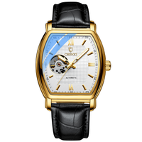 Men's Automatic Tonneau Watch with Visible Movement