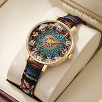 Bohemian Women's Watch, Mandala Dial, Woven Strap