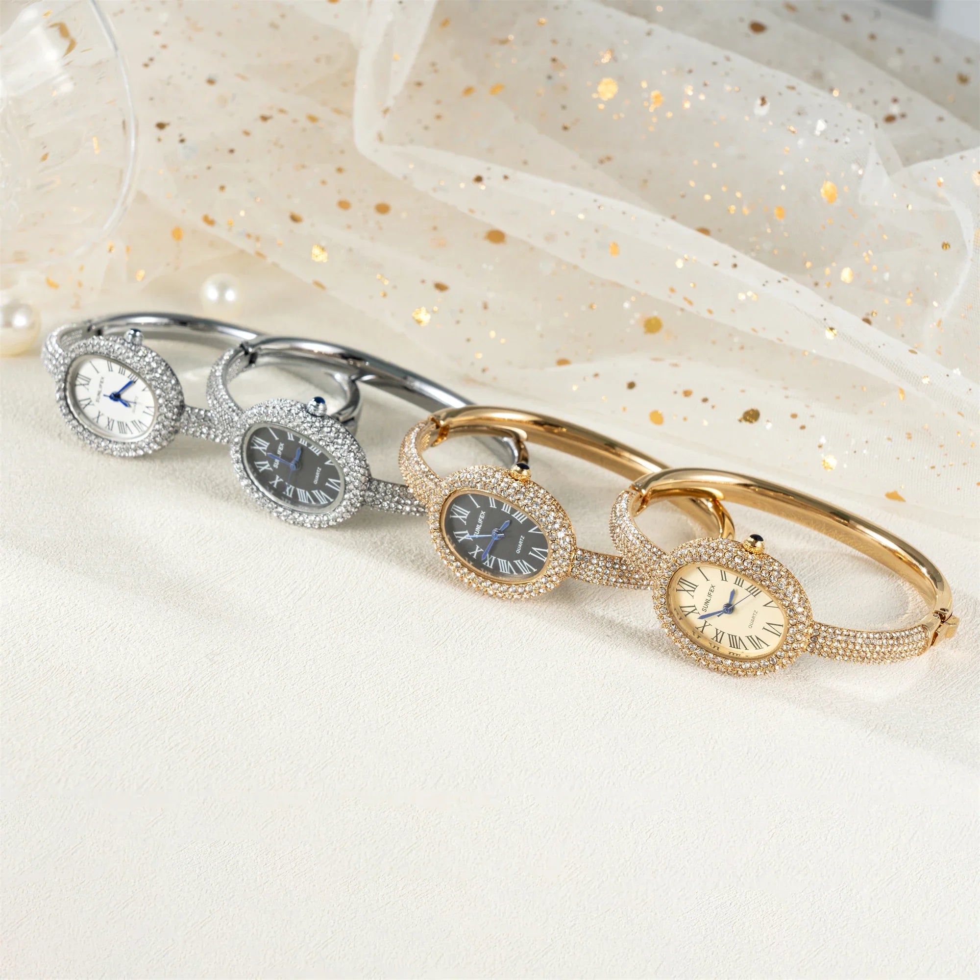 Vintage Women's Oval Watch Set with Stones