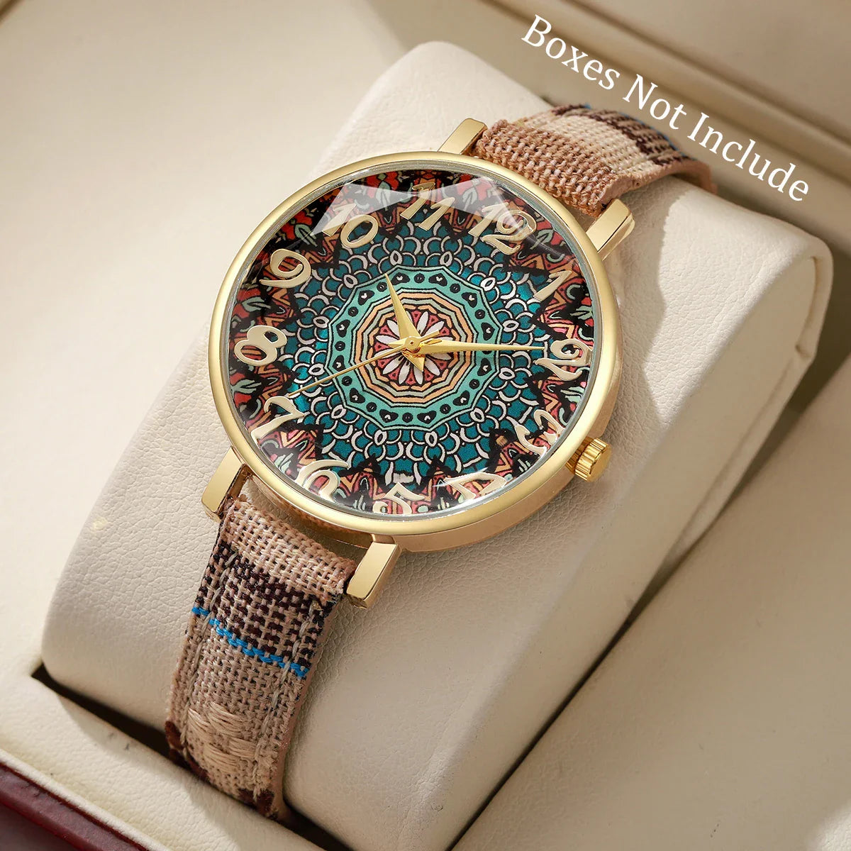 Bohemian Women's Watch, Mandala Dial, Woven Strap
