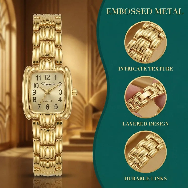 Vintage Gold Women's Watch, Rectangular Dial