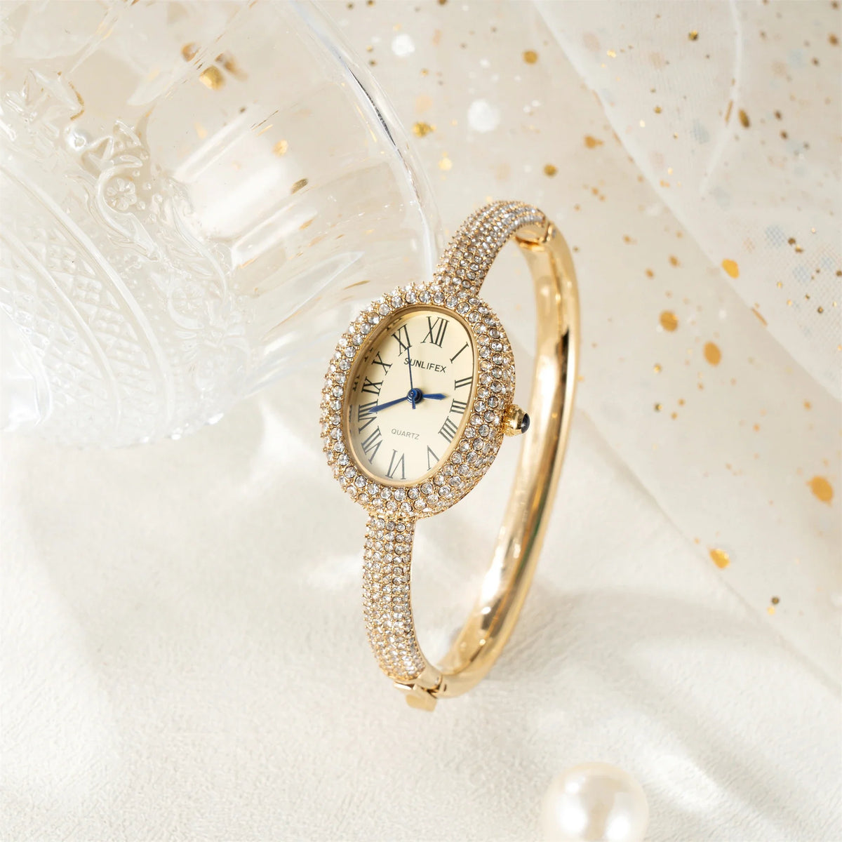 Vintage Women's Oval Watch Set with Stones